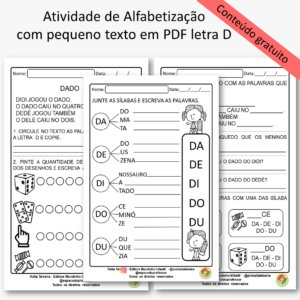 Atividades de Alfabetização com pequeno texto em PDF letra D