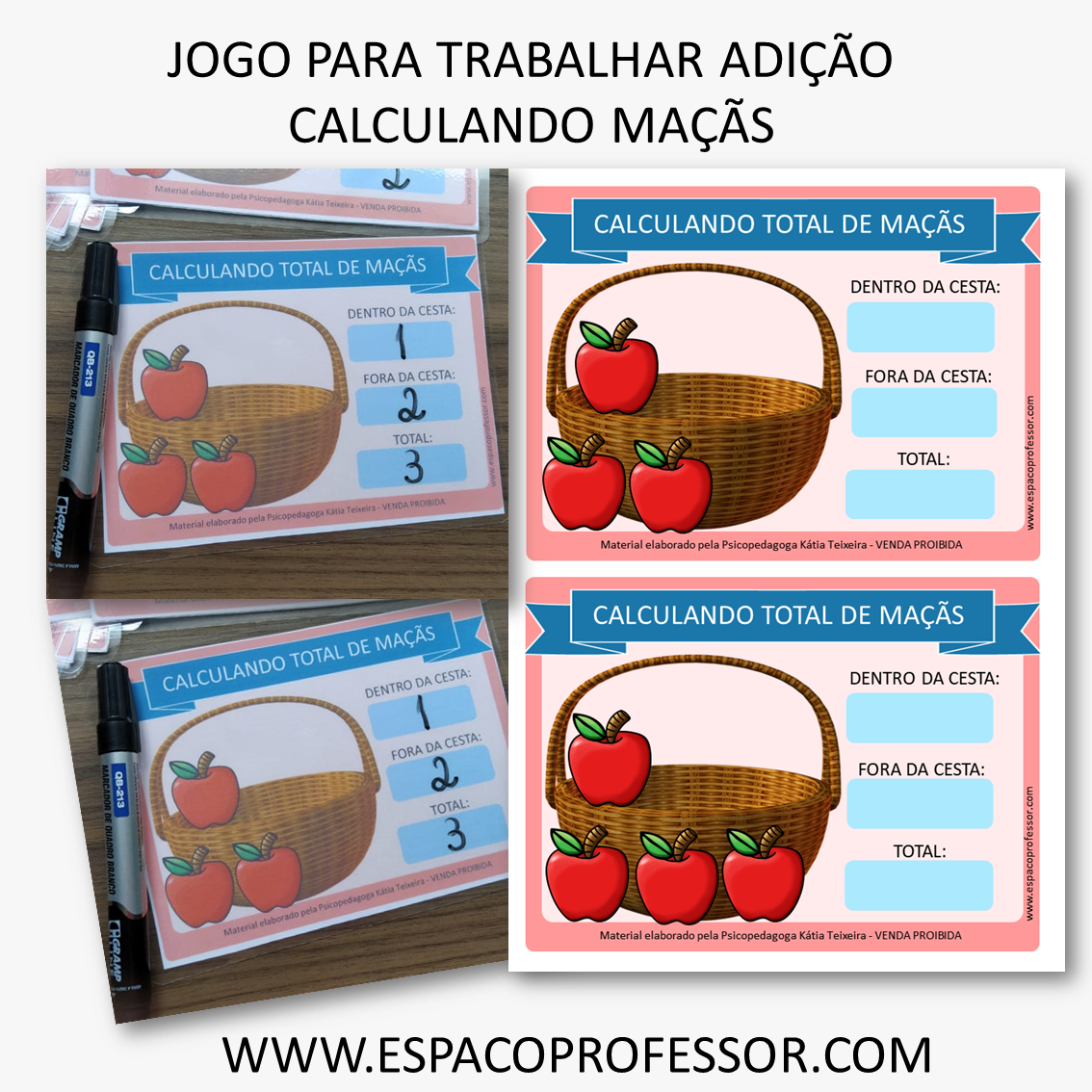 Jogo para trabalhar adição Calculando total de maçãs