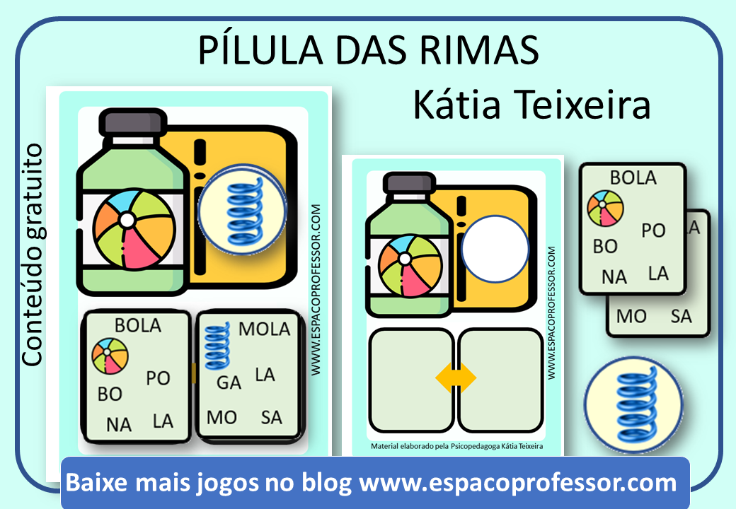 Jogo de alfabetização Bingo das Rimas Jogo educativo Consciência fonológica