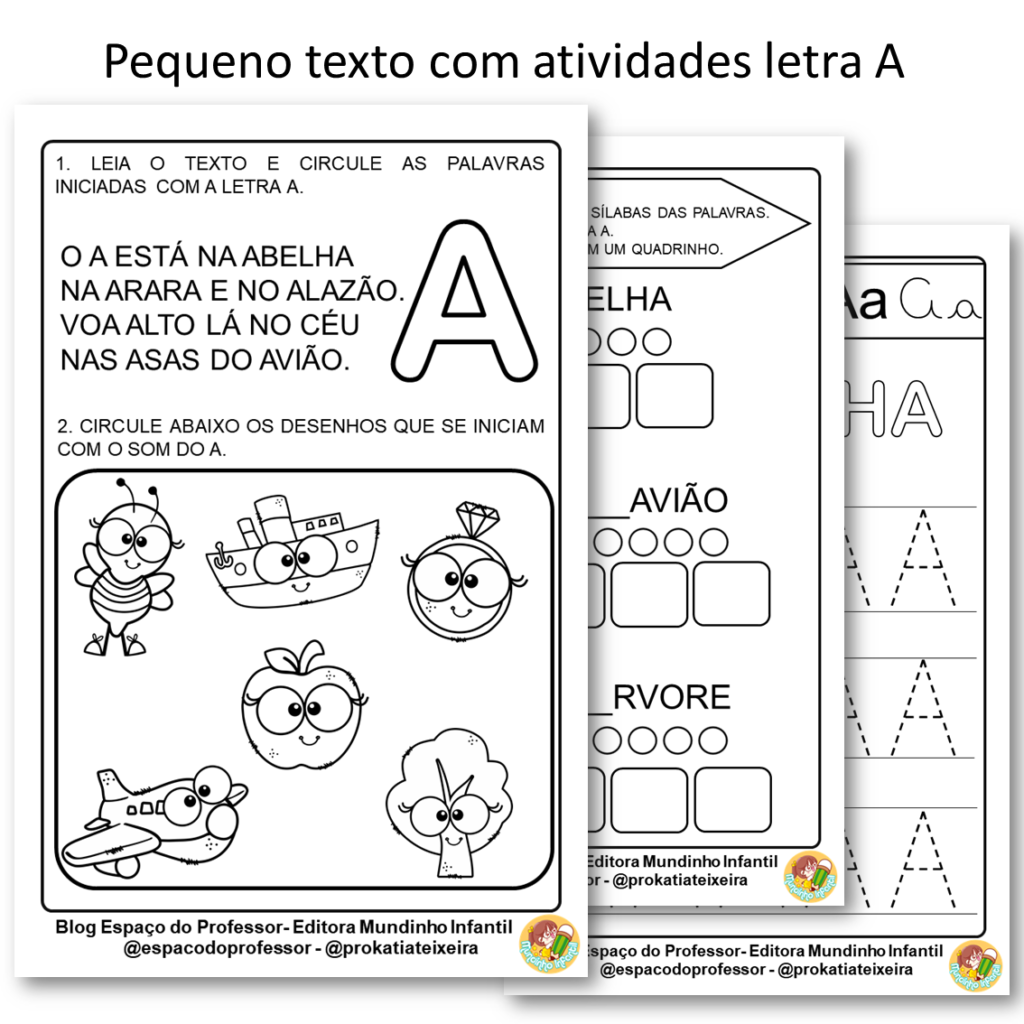 Pequeno texto com atividades Educação Infantil letra A