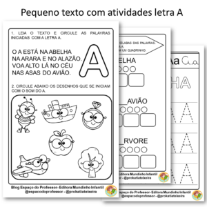 Pequeno texto com atividades Educação Infantil letra A