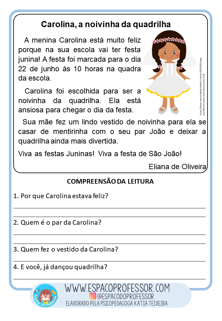 Atividades texto com interpretação festas juninas 2º ano PDF