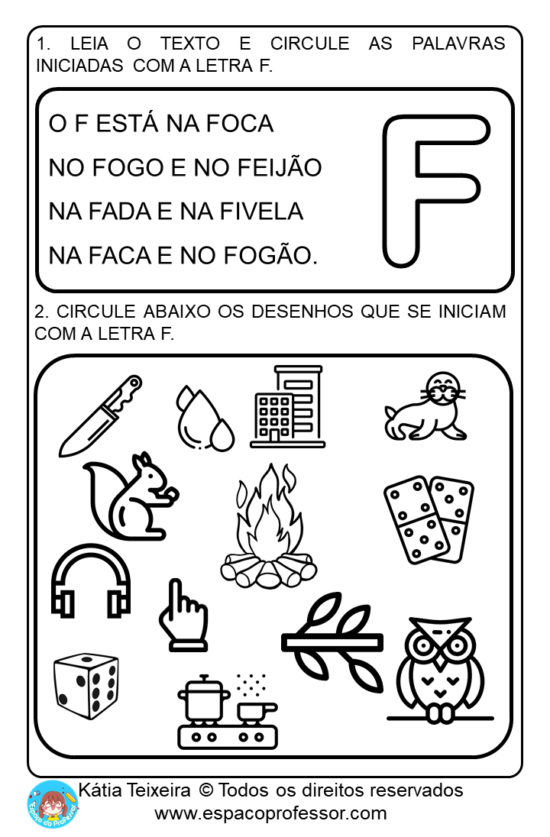 Pequeno texto com atividades Educação Infantil letra F PDF