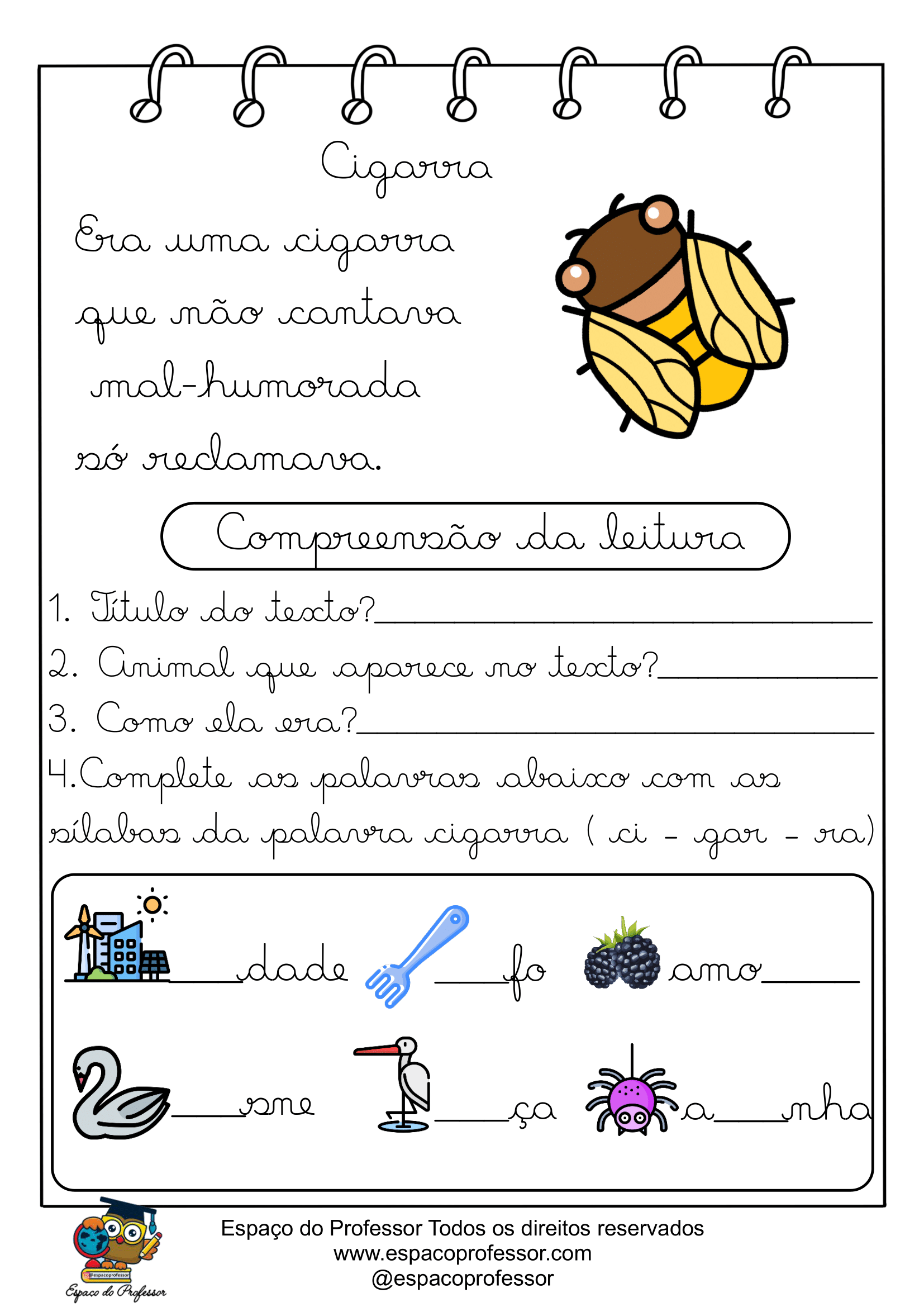 Pequenos textos com atividades letra cursiva em PDF