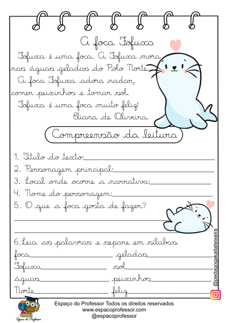 Pequenos textos com atividades letra cursiva em PDF