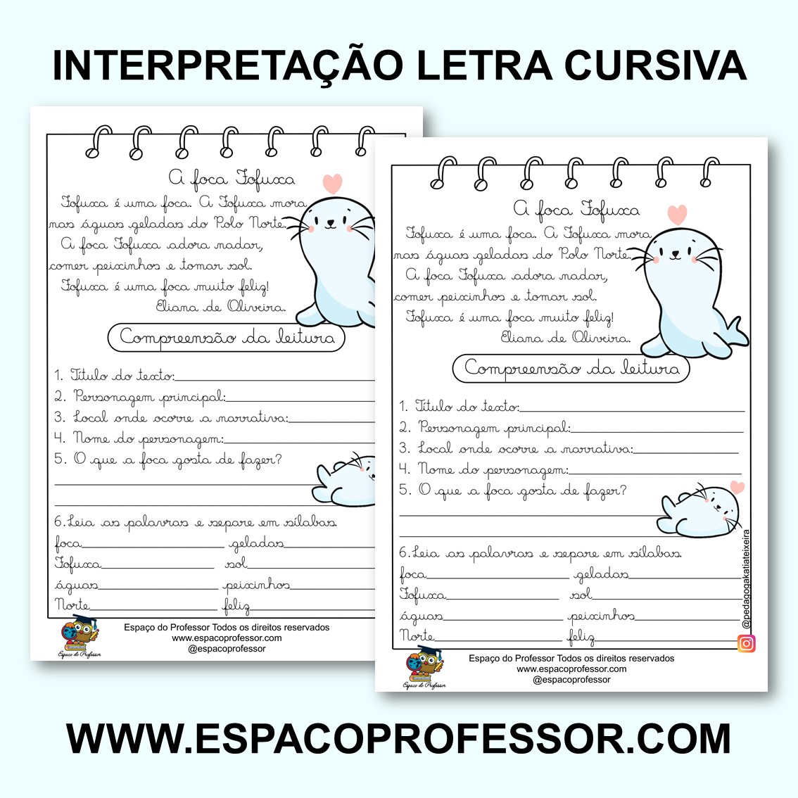 Pequeno texto com atividades letra cursiva