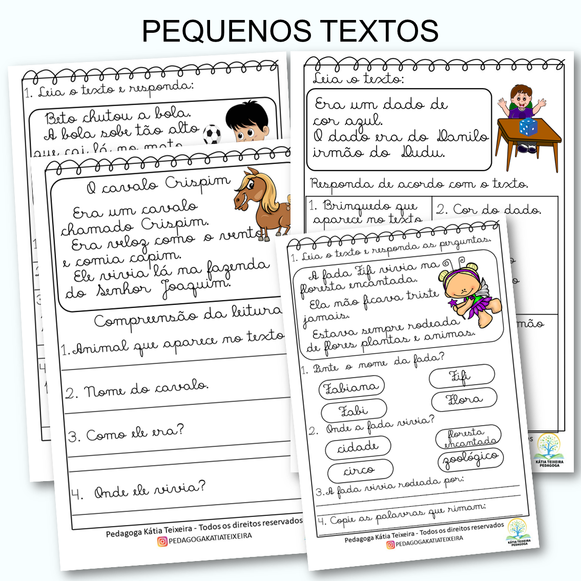 04 Pequenos Textos letra cursiva com atividades