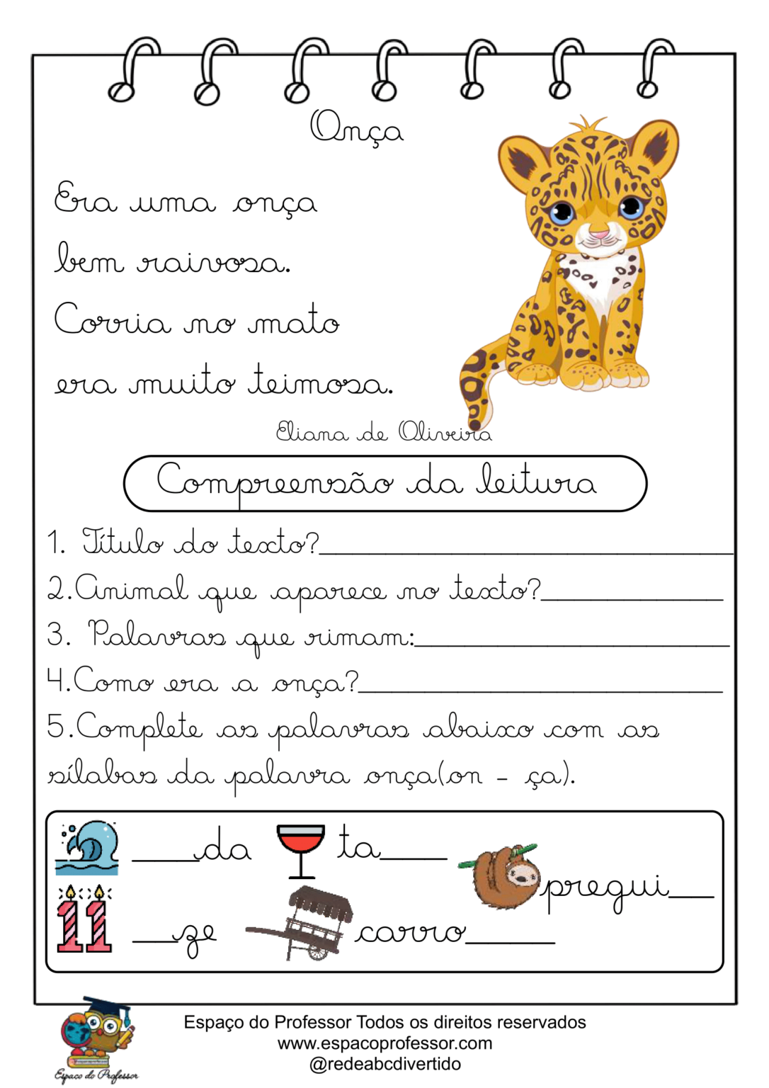Atividades com pequenos textos para alfabetização