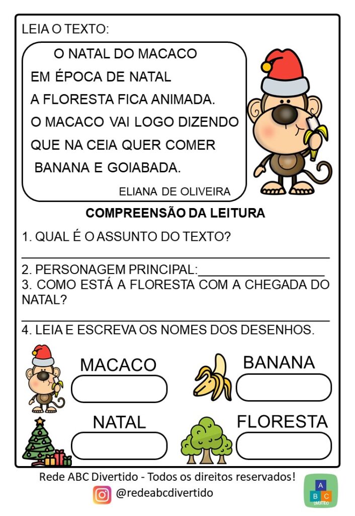 Sequência didática para alfabetização O Natal do Macaco Sequência didática para alfabetização O Natal do Macaco
