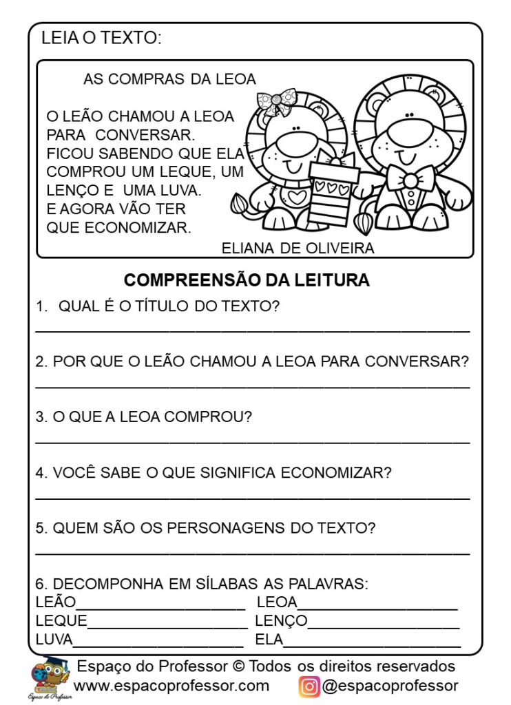 Atividades De Alfabetização Com Pequeno Texto Em PDF Letra L