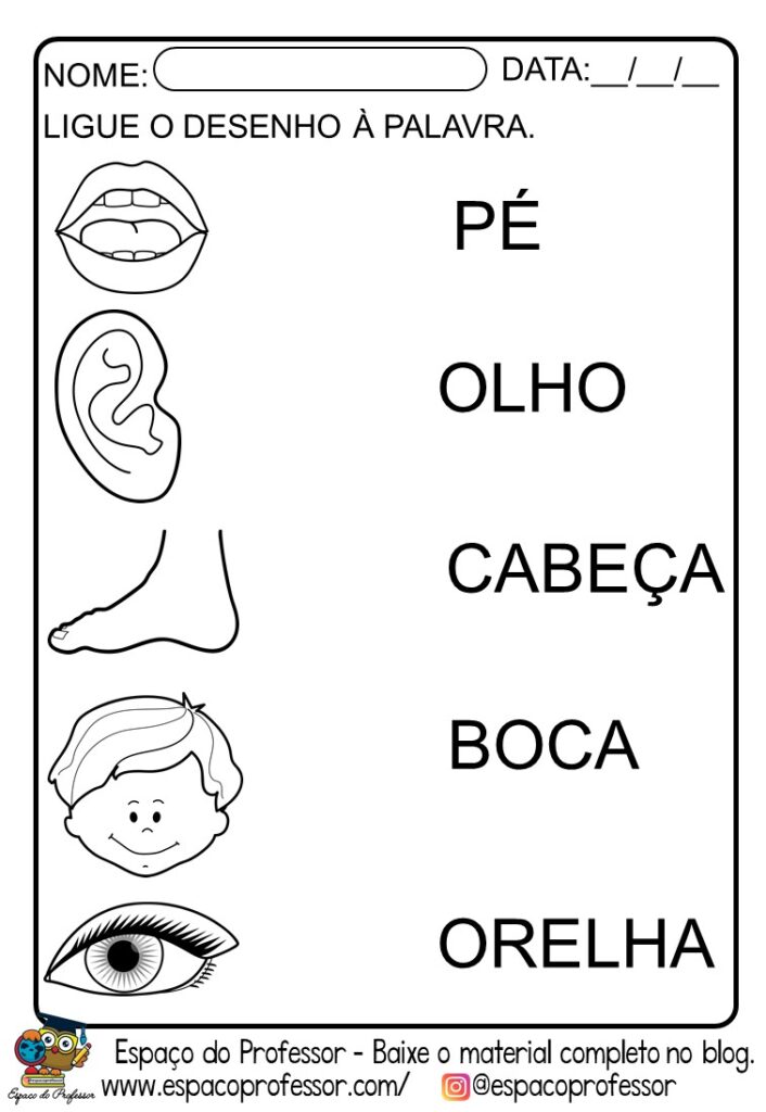 Atividade de Ciências 1º ano partes do corpo