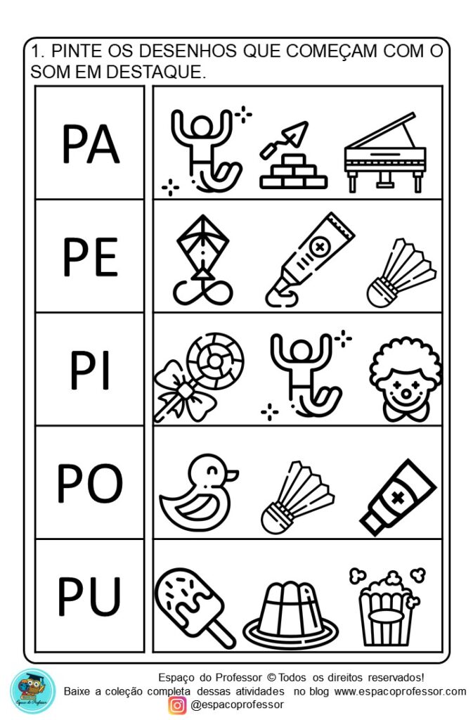 Atividades para educação infantil com pequeno texto letra P