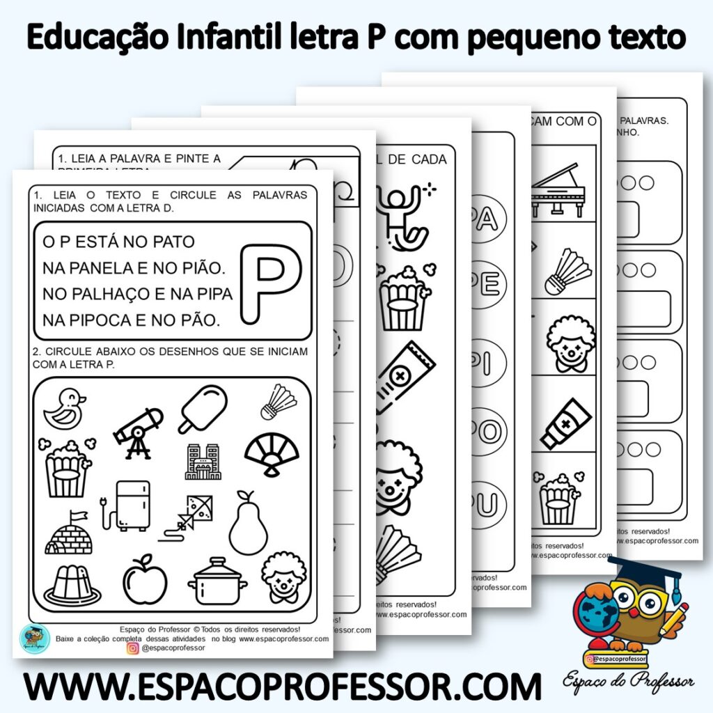 Atividades para educação infantil com pequeno texto letra P