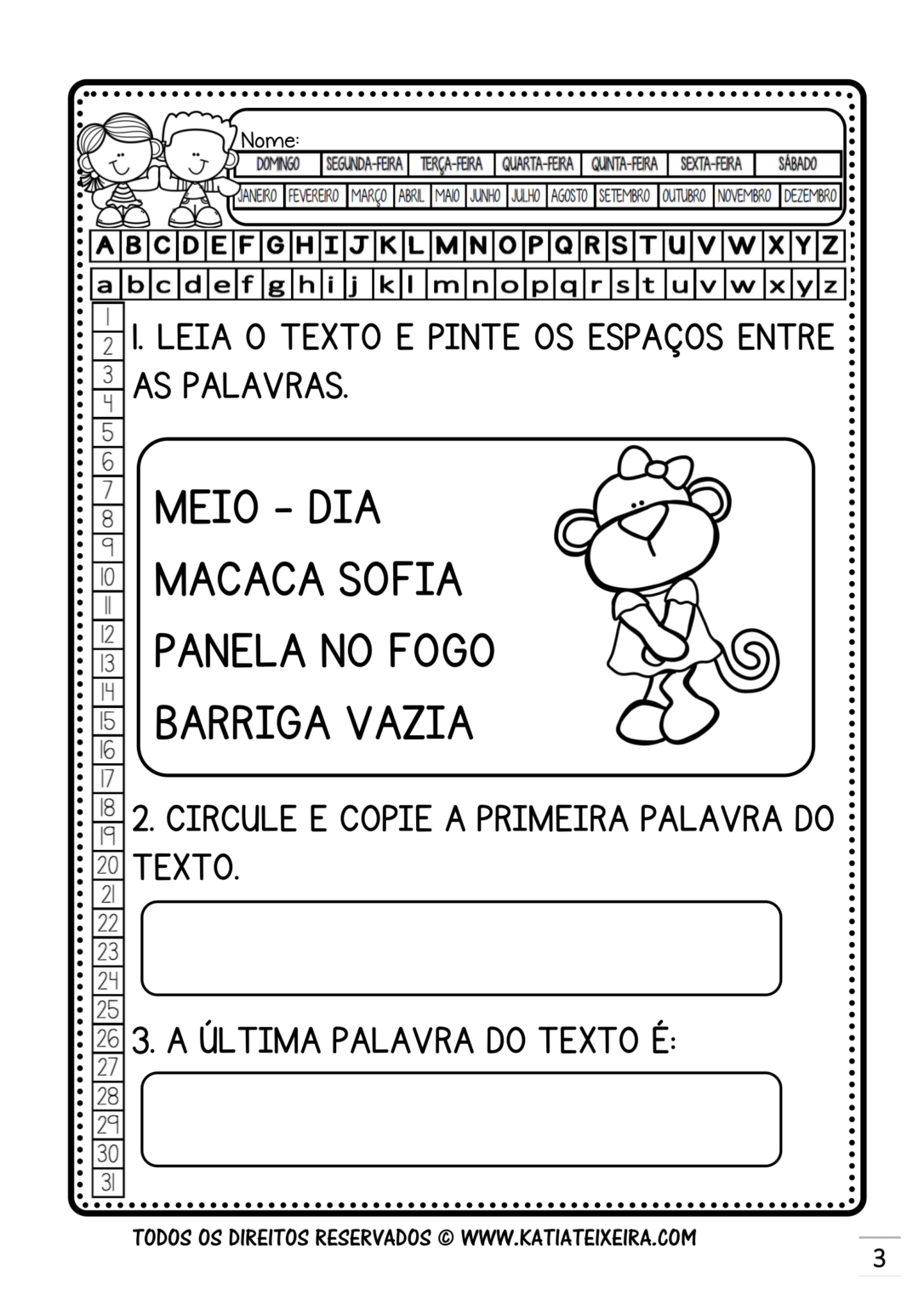 Sequência de atividades para alfabetização com a parlenda macaca Sofia