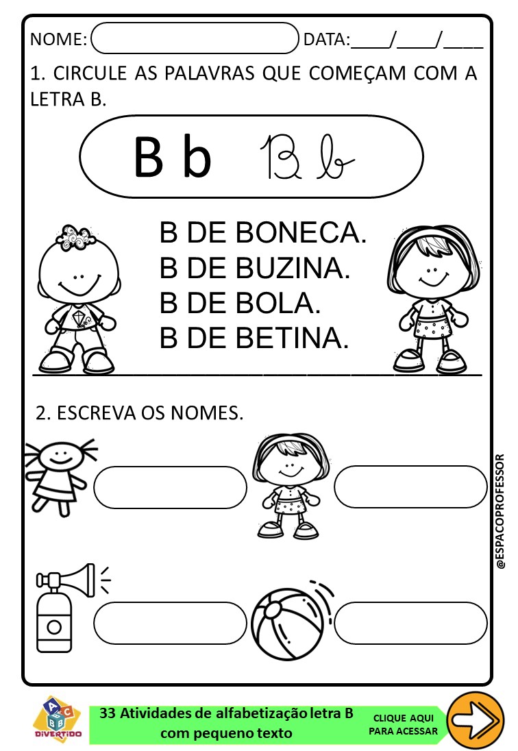 04 Atividades de Alfabetização para trabalhar a letra B