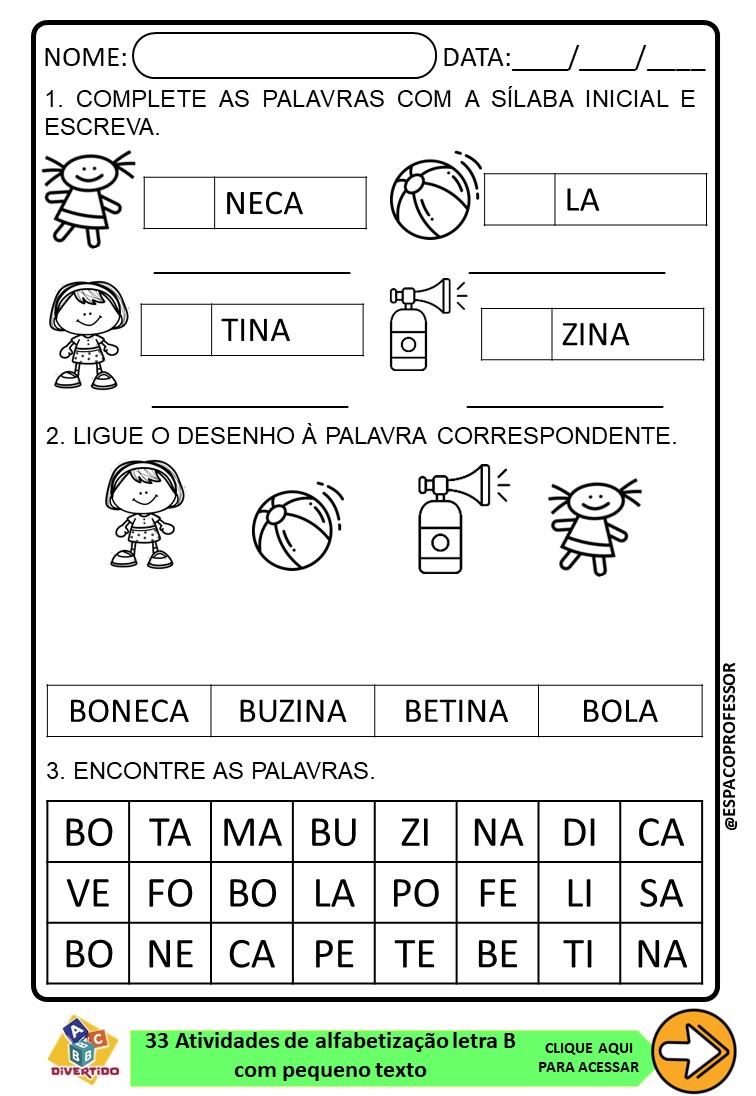 04 Atividades de Alfabetização para trabalhar a letra B