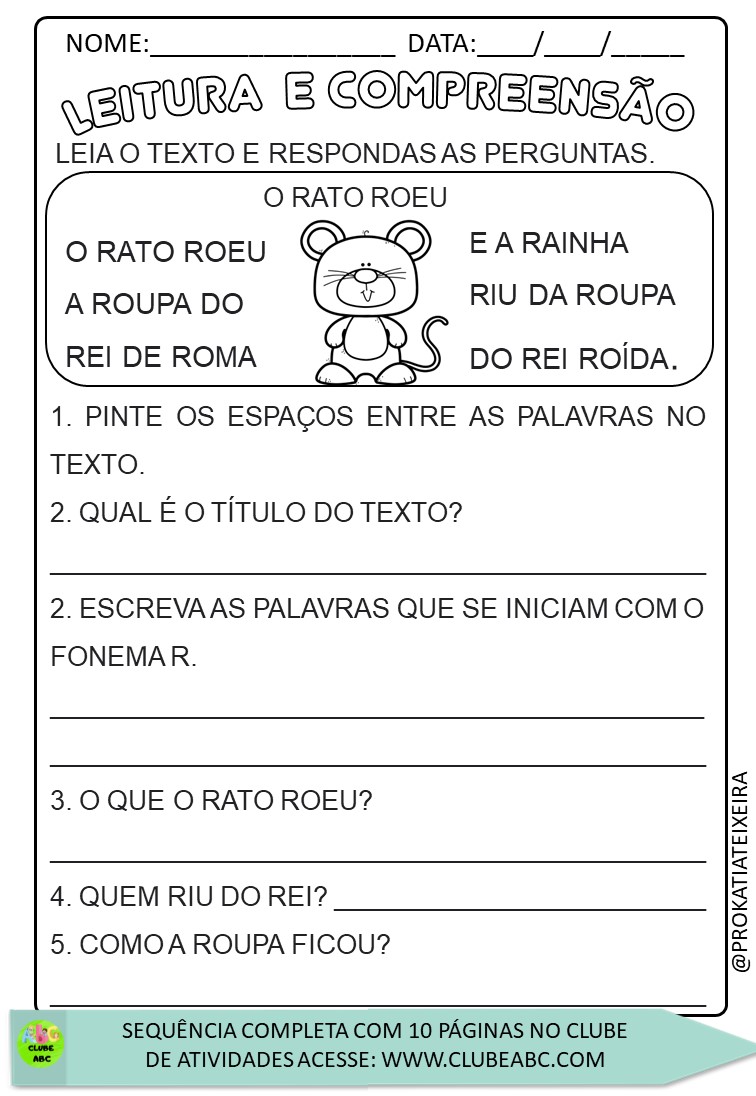 Sequência didática para alfabetização O rato roeu