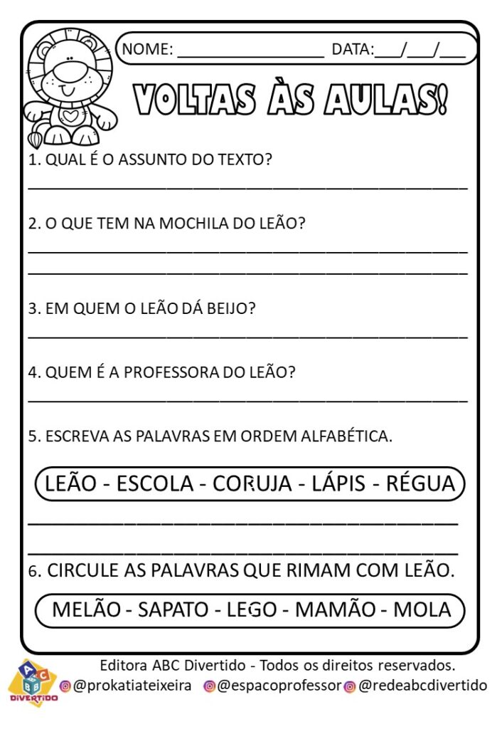 SD atividades Volta às aulas - Texto interativo