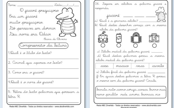 Leiturinha com atividades para alfabetização
