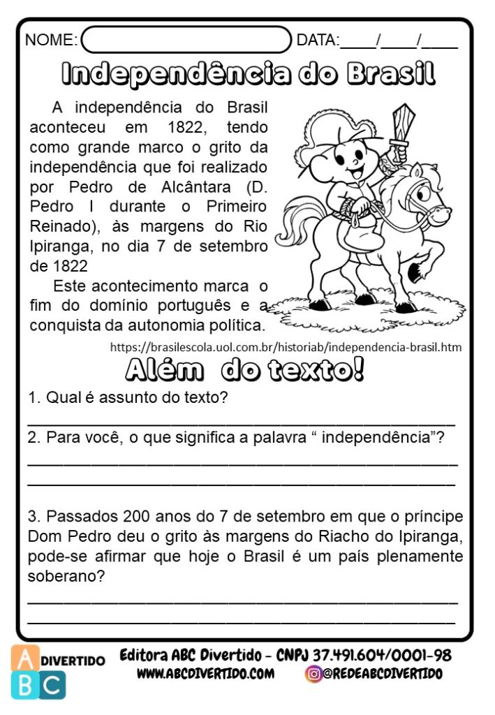 Atividades sobre a Independência do Brasil 5º ano