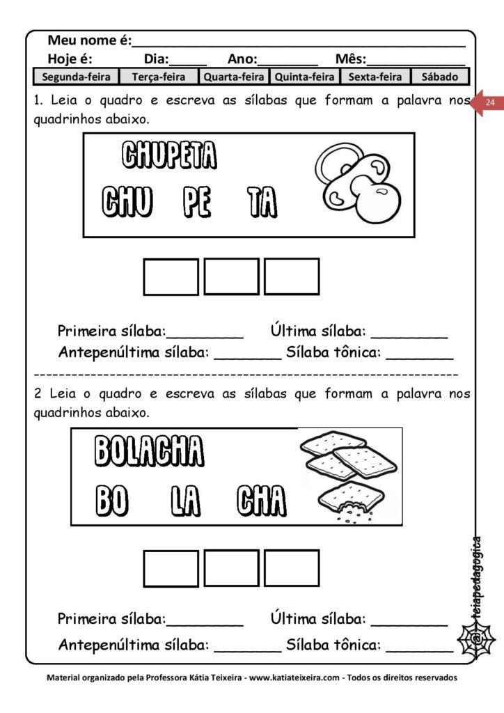 Atividades de alfabetização 2º ano - Atividades sílabas complexas