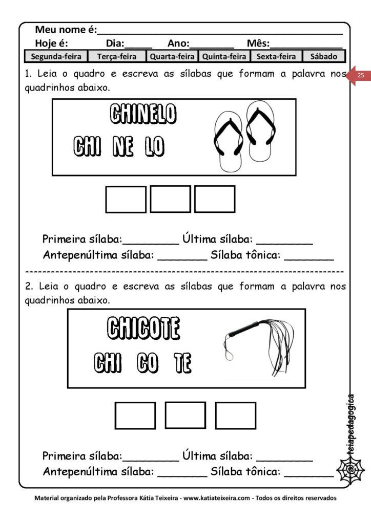 Atividades de alfabetização 2º ano - Atividades sílabas complexas