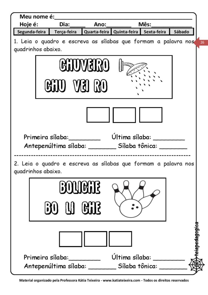 Atividades de alfabetização 2º ano - Atividades sílabas complexas