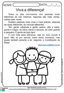 Atividade sobre as diferenças: produção de texto preconceito