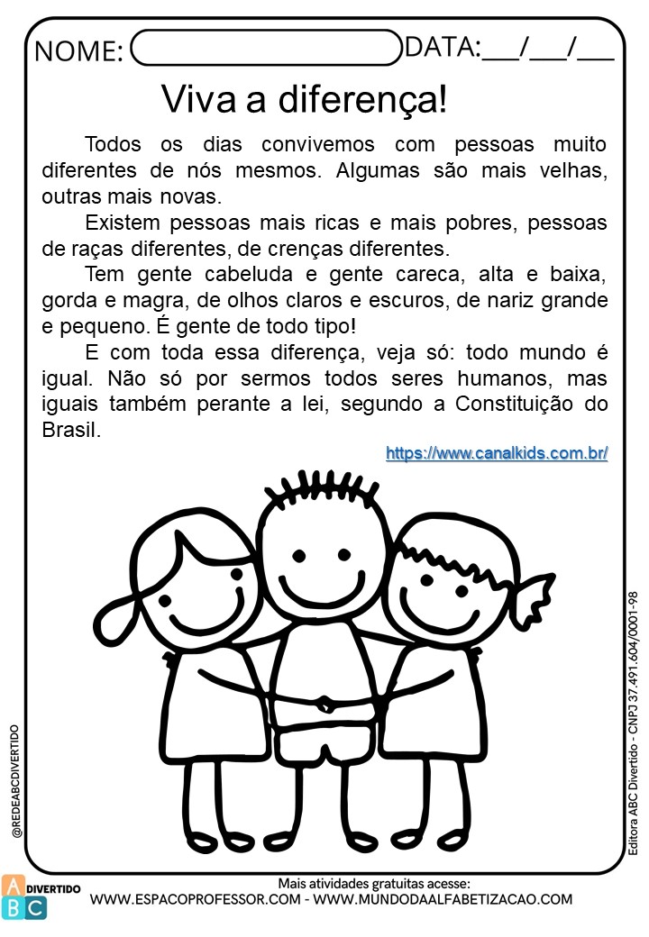 Atividade sobre as diferenças: produção de texto preconceito