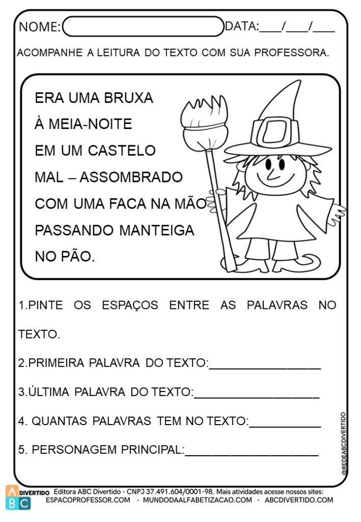 Atividades de Alfabetização: Parlenda Era uma Bruxa