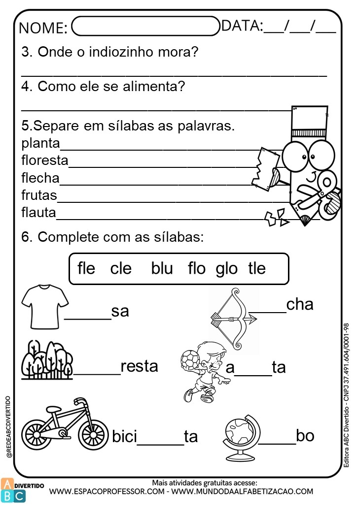 Atividades encontros consonantais do L - Flecha Amarela