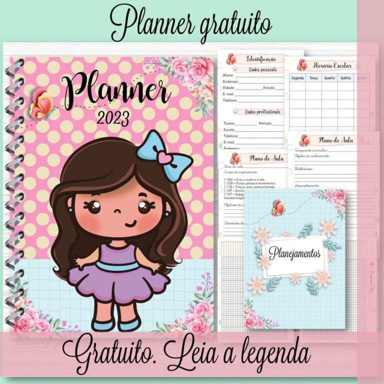 Planner Professor 2023 Gratuito Mascotinha Lacinho Azul