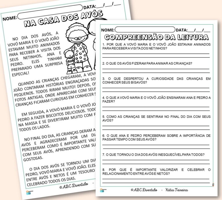 Atividades pedagógicas texto e atividades para o Dia dos avós