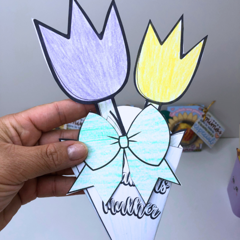 Lembrancinha colorir Dia das Mulheres buquê