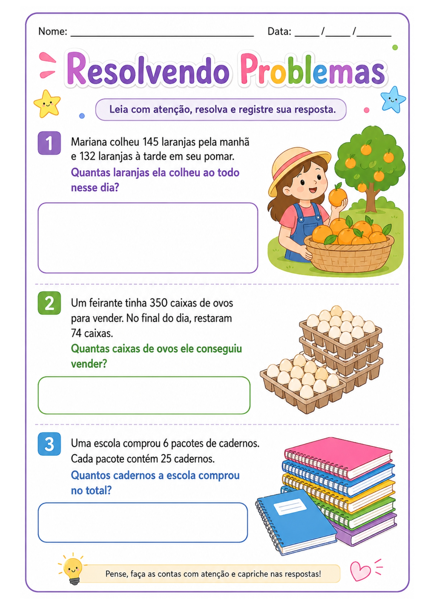 Atividade de matemática 4º ano: situações problema 4 ano