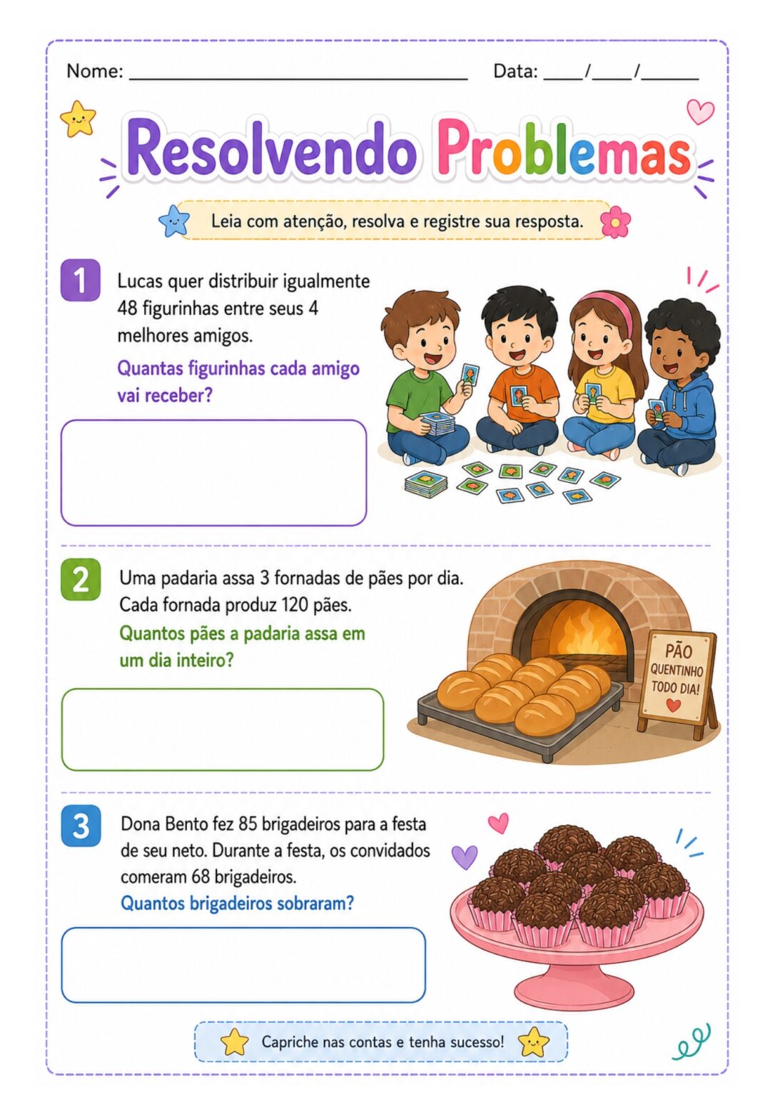 Atividade de matemática 4º ano: situações problema 4 ano