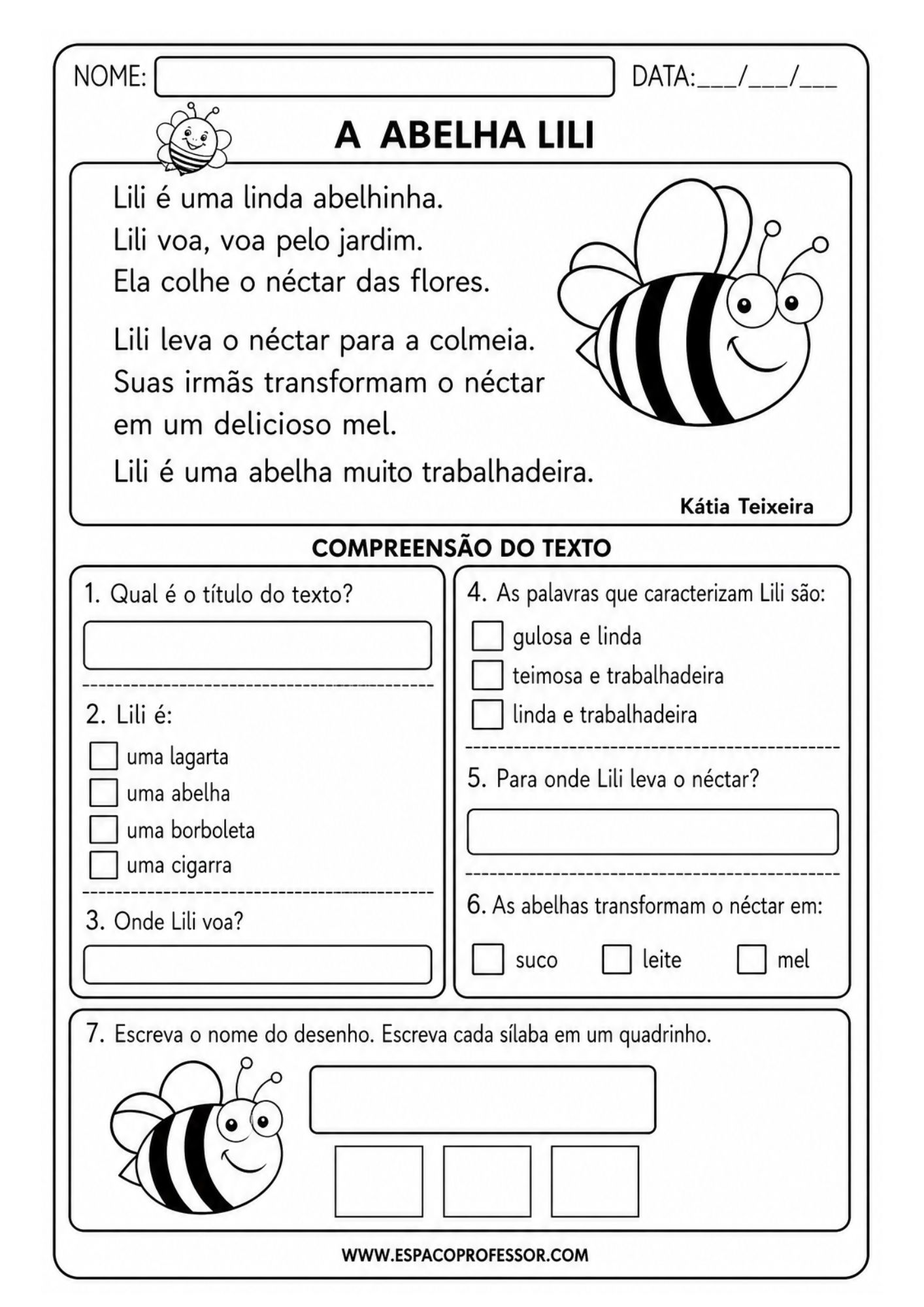 Atividade de português 2º ano - BNCC (EF15LP03),(EF02LP04)