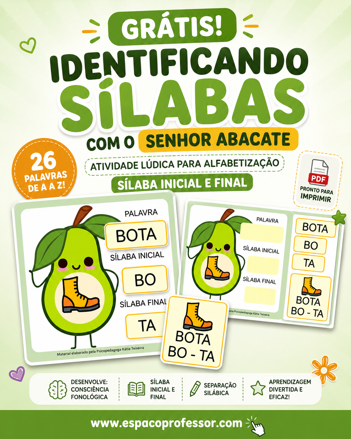 Identificando sílabas com o Senhor Abacate em PDF para baixar