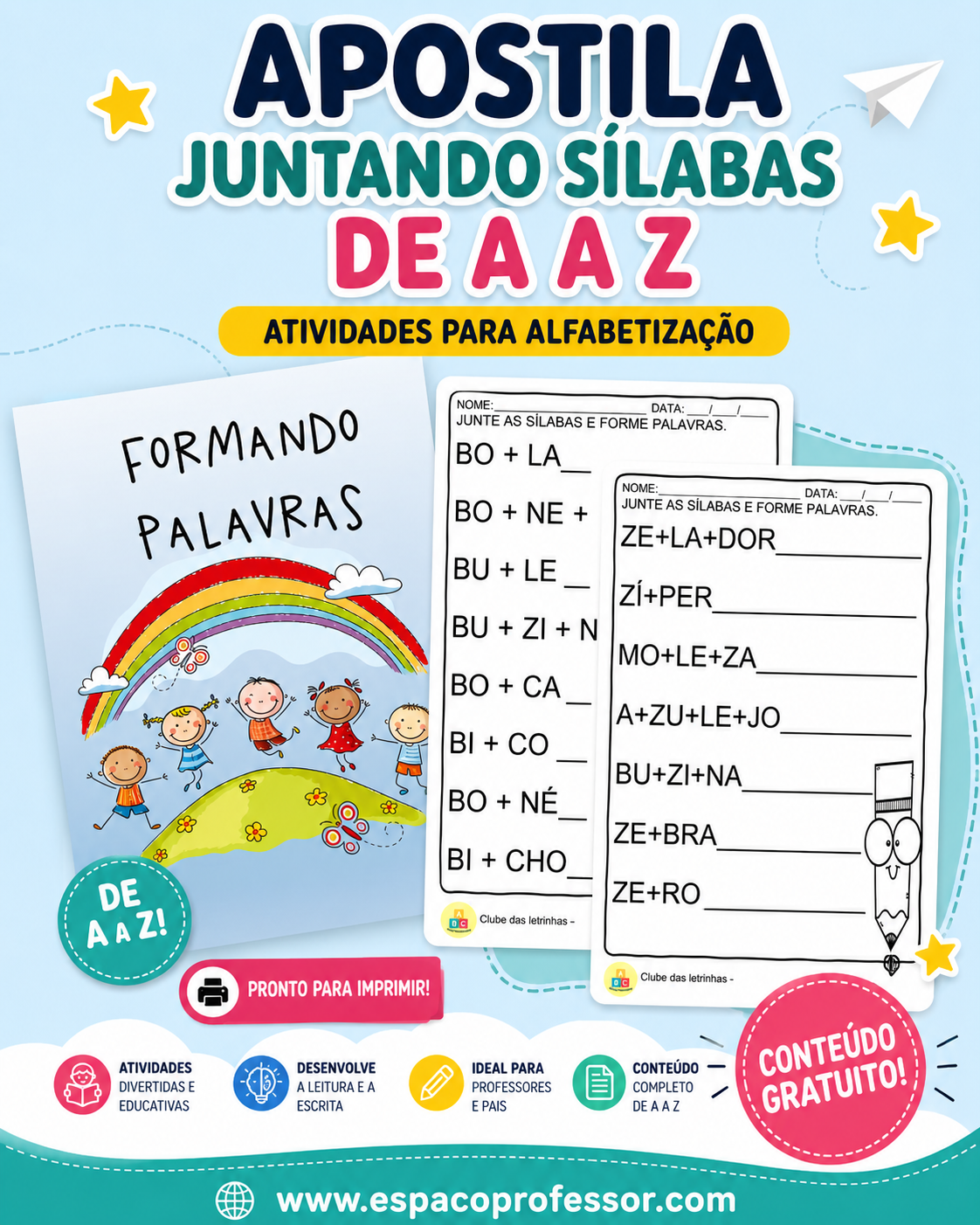 Apostila de atividades de alfabetização Juntando sílabas