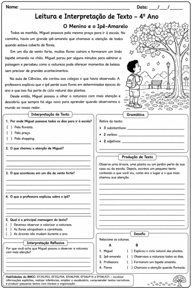 Atividades de Português 4º ano: Leitura e Interpretação de Texto 4º Ano